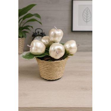 Imagem de Arranjo Natalino Mini Vaso Sisal Maçã Decorativa Natal Branco - Cacaia