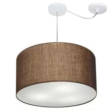 Imagem de Lustre Pendente Cilíndrico Com Desvio De Centro Md-4168 Cúpula Em Tecido 60x30cm Café - Bivolt