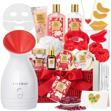 Imagem de Conjunto de cestas de presentes de banho e corpo Lily Roy Rose Spa par