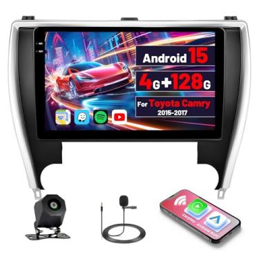 Imagem de Inefala [4G + 128G] Estéreo automotivo para Toyota Camry 2015-2017 com carplay sem fio/Android Auto, rádio automotivo HD de 10 polegadas com GPS Bluetooth WiFi FM/RDS EQ SWC 15UI e microfone de câmera