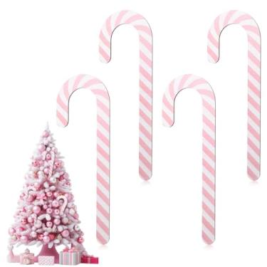 Imagem de Thyle 4 bengalas de doces de Natal de 40,6 cm para árvores, grandes enfeites de bengala doce de madeira, enfeites de pendurar para suprimentos de festa, decoração de Natal DIY (rosa, branco)