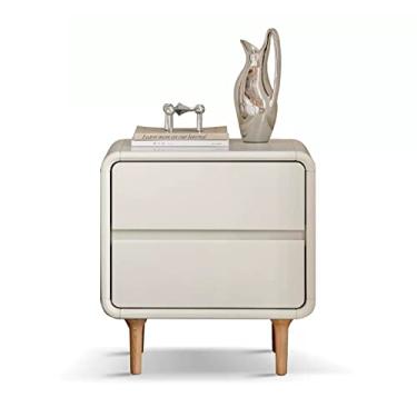 Imagem de Mesa de cabeceira de madeira moderna mesa de cabeceira branca armário de armazenamento quarto sala de estar sofá mesa lateral com 2 gavetas, mesa de cabeceira 45 × 35 × 47 cm