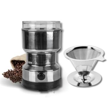 Imagem de Kit Café Completo – Moedor de Café Elétrico + Coador de Inox Reutilizável Modelo 103 | Filtro Permanente Sem Papel Sustentável (Linha Premium)