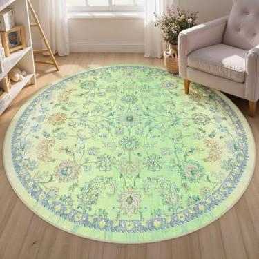 Imagem de Joydeco Boho Tapete de área redondo lavável de 1,8 m para quarto de meninas, círculo verde sálvia, tapete de berçário, antiderrapante, circular de flores para sala de jogos, sala de jantar, entrada
