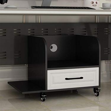 Imagem de Suporte de impressão de madeira móvel sob a mesa suporte de impressora CPU quadro principal com gerenciamento de cabos e gavetas de armazenamento, mesa de impressora multifuncional rack de