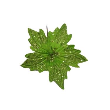 Imagem de Flor Bico De Papagaio Pick Natal Glitter Lantejoulas Verde 20cm - Magizi