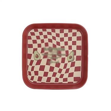 Imagem de Lata de lixo Bandeja de armazenamento Xadrez Ins Pratos de jantar nórdicos Bolo Fruta Sobremesa Pratos Mesa de recepção Bandeja de recepção Decorativa para casa Organizador de cozinha(Red)
