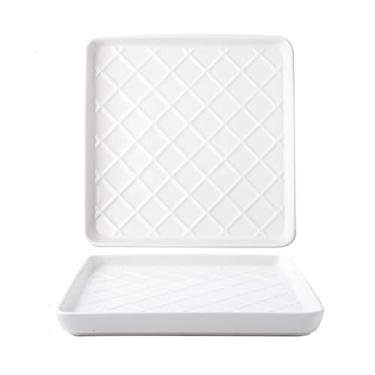 Imagem de Lata de lixo Prato de jantar quadrado de cerâmica, sobremesa, salada, casa, cozinha, restaurante, placa plana, xadrez, vintage, prato de jantar(A)