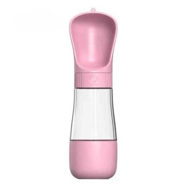 Imagem de Bebedouro e Comedouro Portátil 2 em 1 para Cães e Gatos 490ml – Garrafa de Água Pet com Sistema Anti-Vazamento e Material Seguro (Rosa)