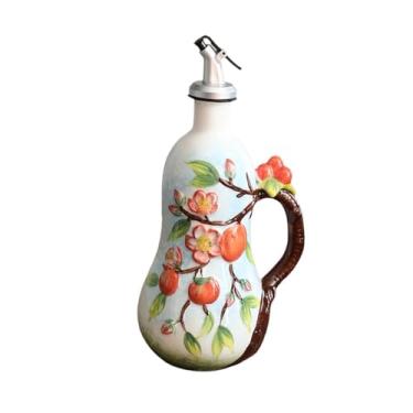 Imagem de Baoblaze Dispensador de óleo e vinagre de cerâmica, frasco decorativo para molho de soja, galheteiro à prova de vazamentos com rolha de borracha, Caqui