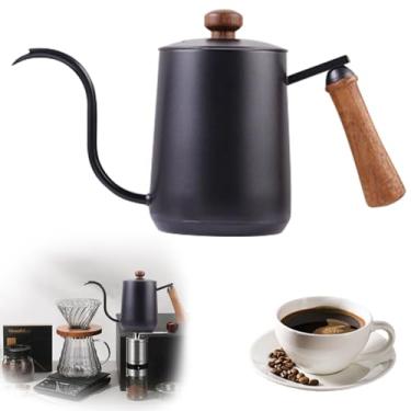 Imagem de Chaleira Bico de Ganso em Aço Inoxidável 304 com Fundo Triplo, 600ml - Compatível com Indução e Fogão a Gás, Alça de Madeira (Preto)