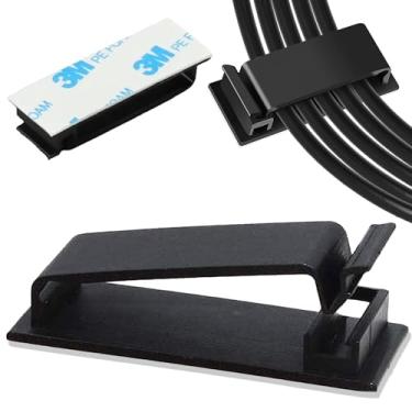 Imagem de 100 clipes autoadesivos para cabos, organizador de fios, gerenciamento de cabos, organizador de cabos para mesa, parede, PC, carro, casa, escritório, USB, Ethernet, cabos de alimentação, preto (grande