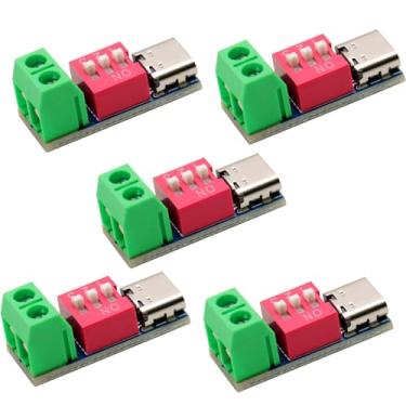 Imagem de 5 peças USB-C PD módulo de placa de gatilho 100W, PD/QC Decoy adaptador de gatilho de carregamento rápido, USB tipo C para 5V/9V/12V/15V/20V conversor de tensão para carregador e teste de energia