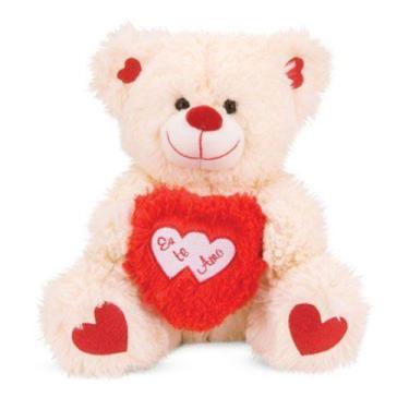 Imagem de Ursinho de Pelúcia Soft Com Coração Creme 25 cm Antialérgico  - CTX