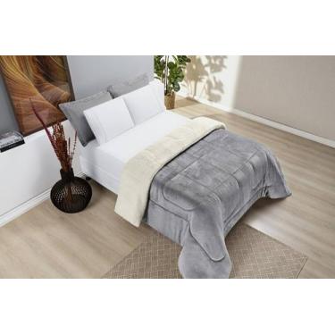 Imagem de Coberdrom casal queem de manta soft com  sherpa com mantinha cor cinza
