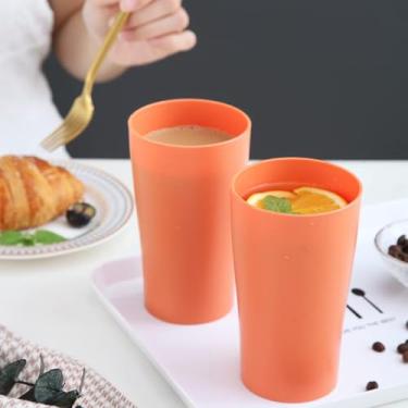 Imagem de 2 peças de copo reutilizável, copo de plástico, para casa e acampamento, copo de água com palha, para bebida, água, chá, suco e leite, pode ser lavado na lava-louças (laranja)