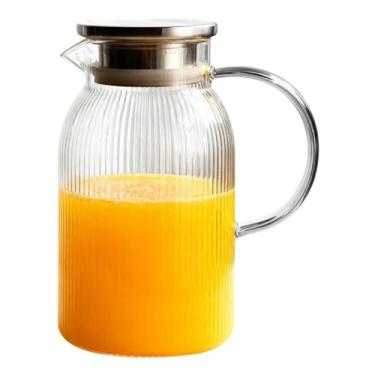 Imagem de Jarra De Vidro Borossilicato Canelada Com Tampa Aço Inox 1,8L Suco Água Buffet Bar(Canelado 1,5L Alça Transparent)