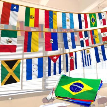 Imagem de Bandeiras de cordas da América Latina 23 Países - Bandeiras de bandeira latina sortidas para Heritage Hispânico Mês Internacional Eventos Conferências Decoração de Festa Bares Esportivos - 26 Pés 23