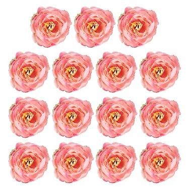 Imagem de Cabeça de flor artificial, 15 peças de flores falsas, cabeças de peônia de seda a granel, flores simuladas para buquês, grinaldas, decoração de casamento, rosa vermelha