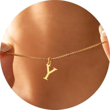 Imagem de Colar com pingente de inicial personalizada A-Z, joia minimalista de aço inoxidável para mulheres, pingente de alfabeto personalizado, F, Aço inoxidável, Sem Pedra Preciosa