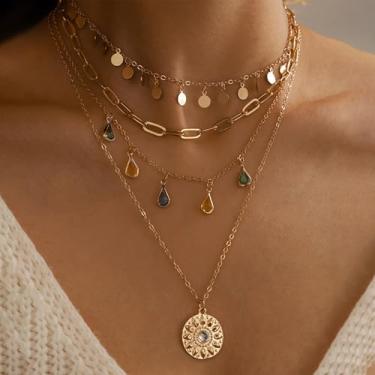 Imagem de Colar moderno com pingente em camadas multicamadas para mulheres, berloque empilhável boho chique, presente para formatura, amizade, viagens, praia ou ocasiões especiais