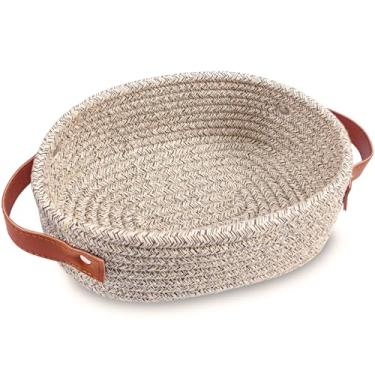 Imagem de Cesta pequena de tecido, mini cesta de armazenamento de corda de algodão, pequena cesta de Páscoa branca, cesta de prateleira, cesta decorativa oval, cesta de presente vazia