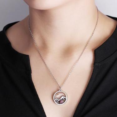 Imagem de Colar com pingente de semente de mostarda para homens e mulheres - Colar de fé religiosa de pedra natural banhado a platina design de montanha redonda para BFF Joias religiosas YA5071, adjustable, Aço