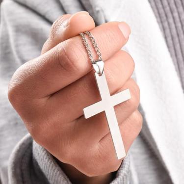 Imagem de Colar com pingente de cruz para homens e mulheres, ouro, prata, preto, cruz, conjunto de joias modernas, simples, cruz, 1.96*1.18inches, Aço inoxidável, Sem Pedra Preciosa