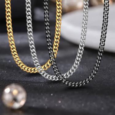 Imagem de Conjunto de 3 colares masculinos de prata com elos cubanos, para mulheres, banhado a ouro 18K, prata, preto, gargantilha, para homens, 76, 60, 50, 45, 40, 40 cm, 30", Aço inoxidável, Sem Pedra