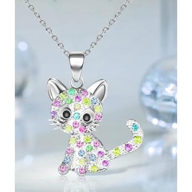 Imagem de Colar com pingente, joia com pingente de strass arco-íris de gatinho fofo, gargantilha de cristal, presentes amados da amizade, 45 + corrente longa de 5 cm, 1pc, 1, 0