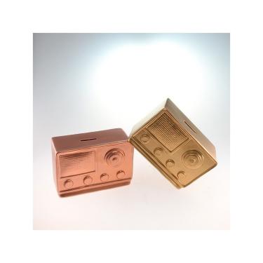 Imagem de Cofre Decorativo Rádio Rêtro De Cerâmica Dourado 11x8x17 Cm