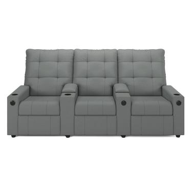 Imagem de Poltrona Reclinável Para Cinema Parma 3 Lugares Baú Usb Pu Fh1 - D'rossi Cor Cinza