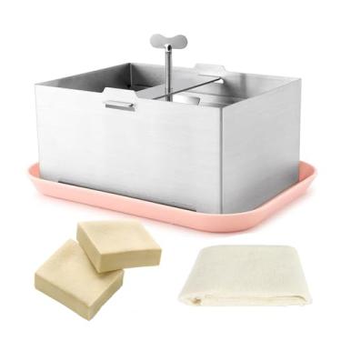 Imagem de Prensa de tofu, aço inoxidável 304, máquina de queijo paneer com toalha de pressão e bandeja coletora, máquina de tofu para tofu de seda, tofu macio, tofu firme, tofu extra firme, é um molde de prensa