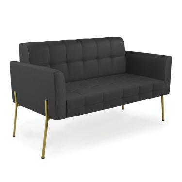 Imagem de Sofá Namoradeira 2 Lugares Base Pé De Ferro Dourado Elisa Corino D03 - D'rossi Cor Preto