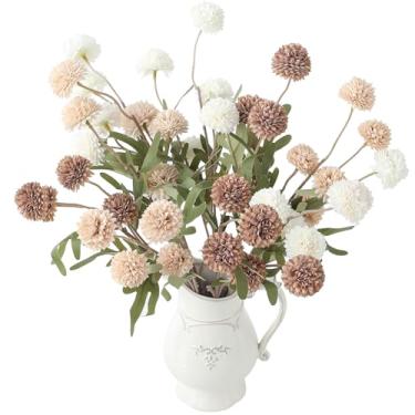 Imagem de Floroom 9 peças de flores artificiais para mães de seda sintética bege acastanhado, mini crisântemos falsos a granel com hastes para centros de mesa de casamento, arranjos florais, enchimentos de