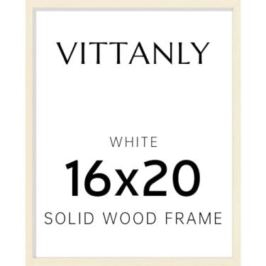 Imagem de Vittanly Porta-retrato de 40,6 x 50,8 cm, moldura de madeira maciça com acrílico, inclui tapete de 28 x 35,5 cm, pendurar na parede ou mesa para fotos, decoração de casa, branco, 1 pacote