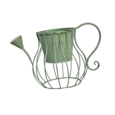 Imagem de Bothyi Vaso de flores em formato de regador, vaso de plantas, decoração para casa, presente com alça, de ferro rústico para jardim e área externa, Verde