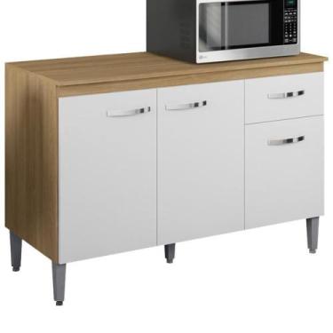 Imagem de Balcao Com Tampo 120 Cm Gabriela Amendoa Branco Reajl Moveis Amendoa B