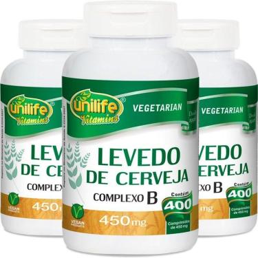 Imagem de Kit 3 Levedo De Cerveja Complexo B 400 Comprimidos Unilife