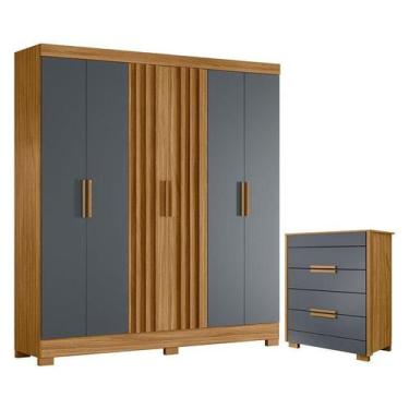 Imagem de Guarda Roupa Casal Valença e Cômoda Dhara Freijó Cinza  Moval
