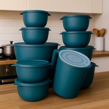 Imagem de Kit Potes 10 Bowl + Jarra Cozinha Saladeira Pote Marmitas Plástico (Cinza Azulado)