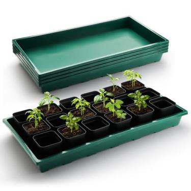 Imagem de RooTrimmer 1020 Bandejas para vasos de berçário, pacote com 5, bandejas planas de plástico para iniciantes, bandeja de envasamento de mudas durável para carregar e segurar vaso de plantio (verde)