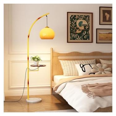 Imagem de Luminária de chão Luminária de chão em arco com bandeja madeira, luminária pé 3 temperaturas cor, alta para quarto e sala estar