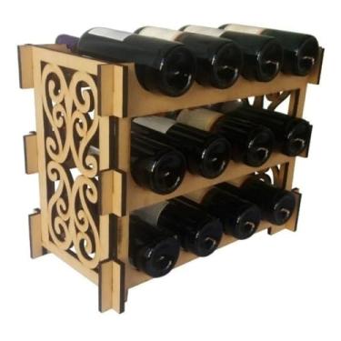 Imagem de Estante Adega em Madeira, Rack Prateleira De Vinho E Espumante com Capacidade para 12 Garrafas ideal para cozinha, sala de jantar, adegas organização ordenada e integração estilosa(Arabesco)