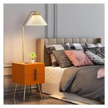 Imagem de Luminária de chão Candeeiro de pé com mesa e 2 gavetas, cabeceira moderna meados do século porta USB, candeeiros para sala estar, quarto escritório doméstico(Orange)