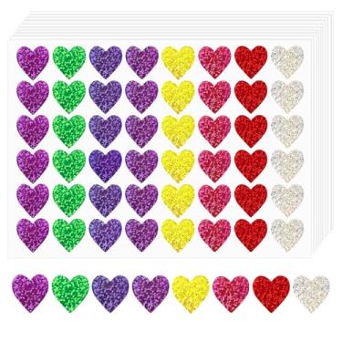 Imagem de 480 peças de adesivos coloridos para selos de envelope de coração, adesivos autoadesivos de 2,5 cm com glitter para convite de aniversário, Dia das Mães Galentines - 8 cores