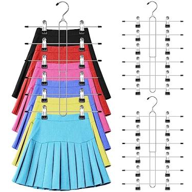 Imagem de Cabides de saia de 6 camadas que economizam espaço, 2 cabides para calças, saias com clipes para armário feminino, organizador de armário antiderrapante e armazenamento, várias roupas, shorts,