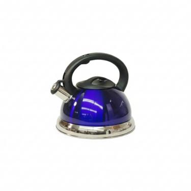 Imagem de Chaleira de Aço Inox Azul - Dourada - Prata - Vermelha com Apito e Fundo Triplo para Fogão de Indução (Azul)