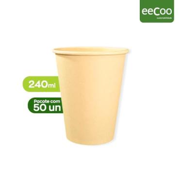 Imagem de eeCoo- Copo de Papel Com Película Compostável à Base D'água - 240 ml - Celulose, Atóxico e Compostável - Pacote com 50 Unidades