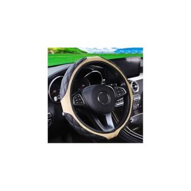 Imagem de Couslcd Capa de volante de couro de carro de 38 cm, acessórios automotivos, elástico, respirável, antiderrapante, protetor de roda macio para homens e mulheres, adequado para SUVs, caminhões, veículos